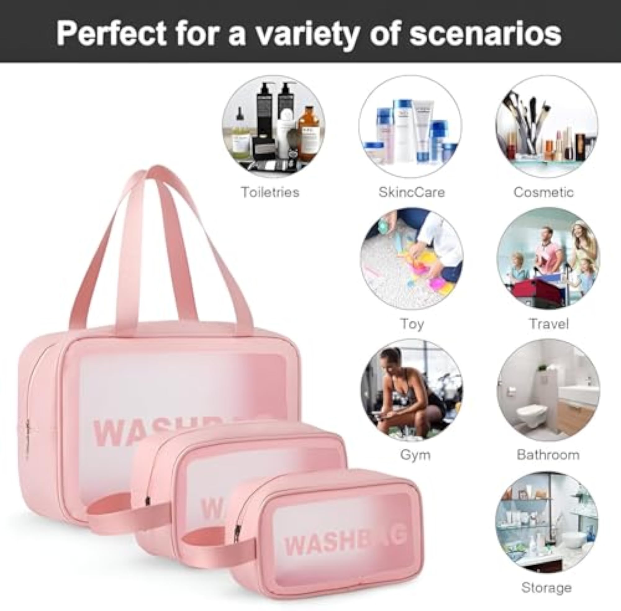 3-Piece Transparent Makeup Organizer Pouch Set